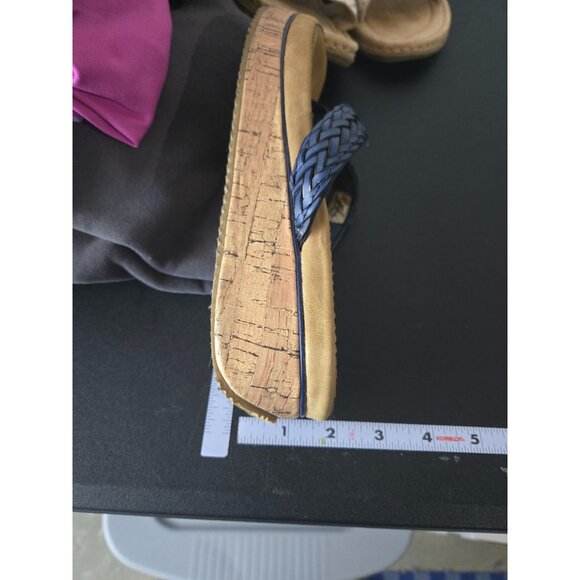 Volatile Womens Blue Wedge Platform Sandals Size 7 Woven Summer Cork Chunky Date - Picture 9 of 11